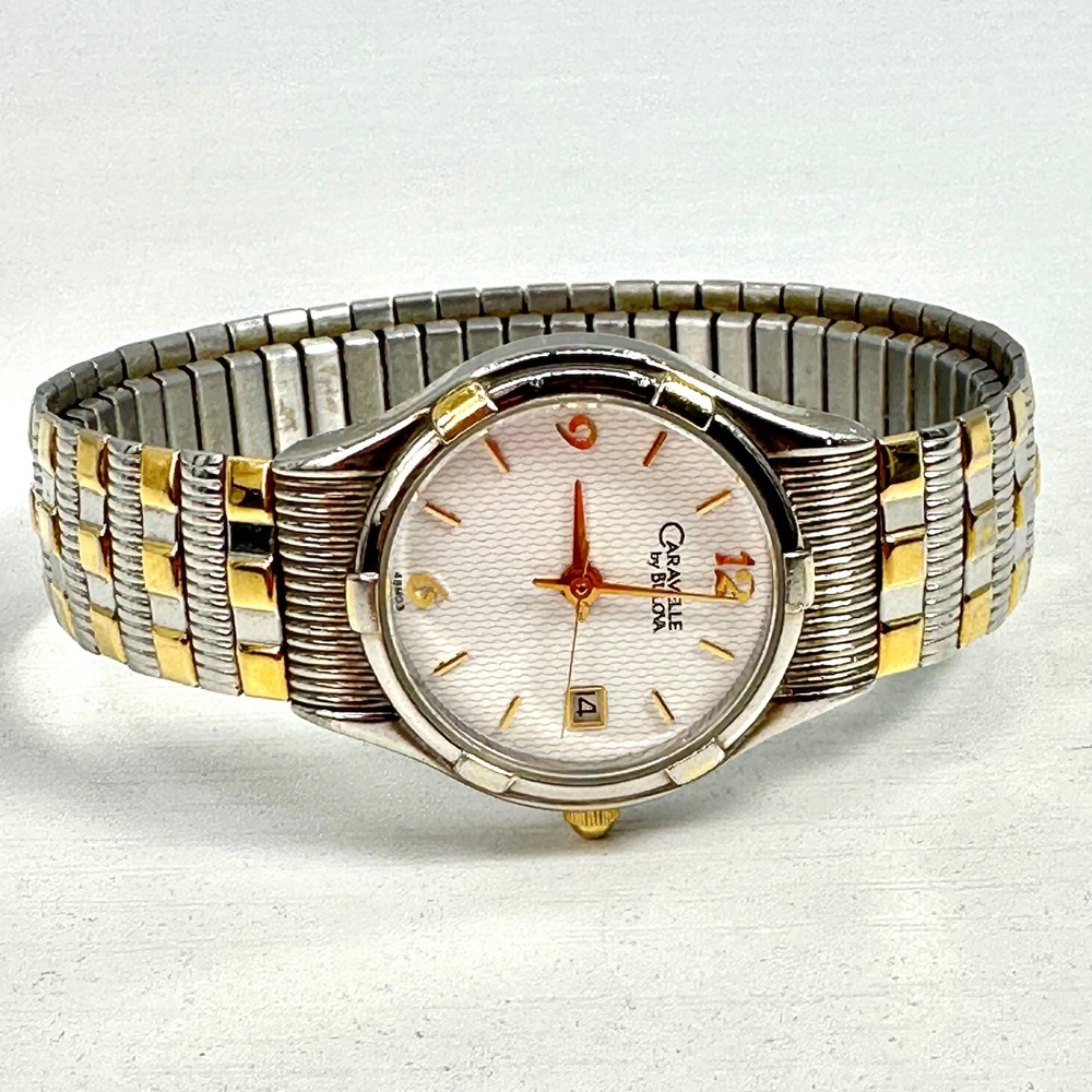 Caravelle by Bulova Vintage Women's Two Tone Watch Date Stretch Band Quartz - Picture 3 of 9